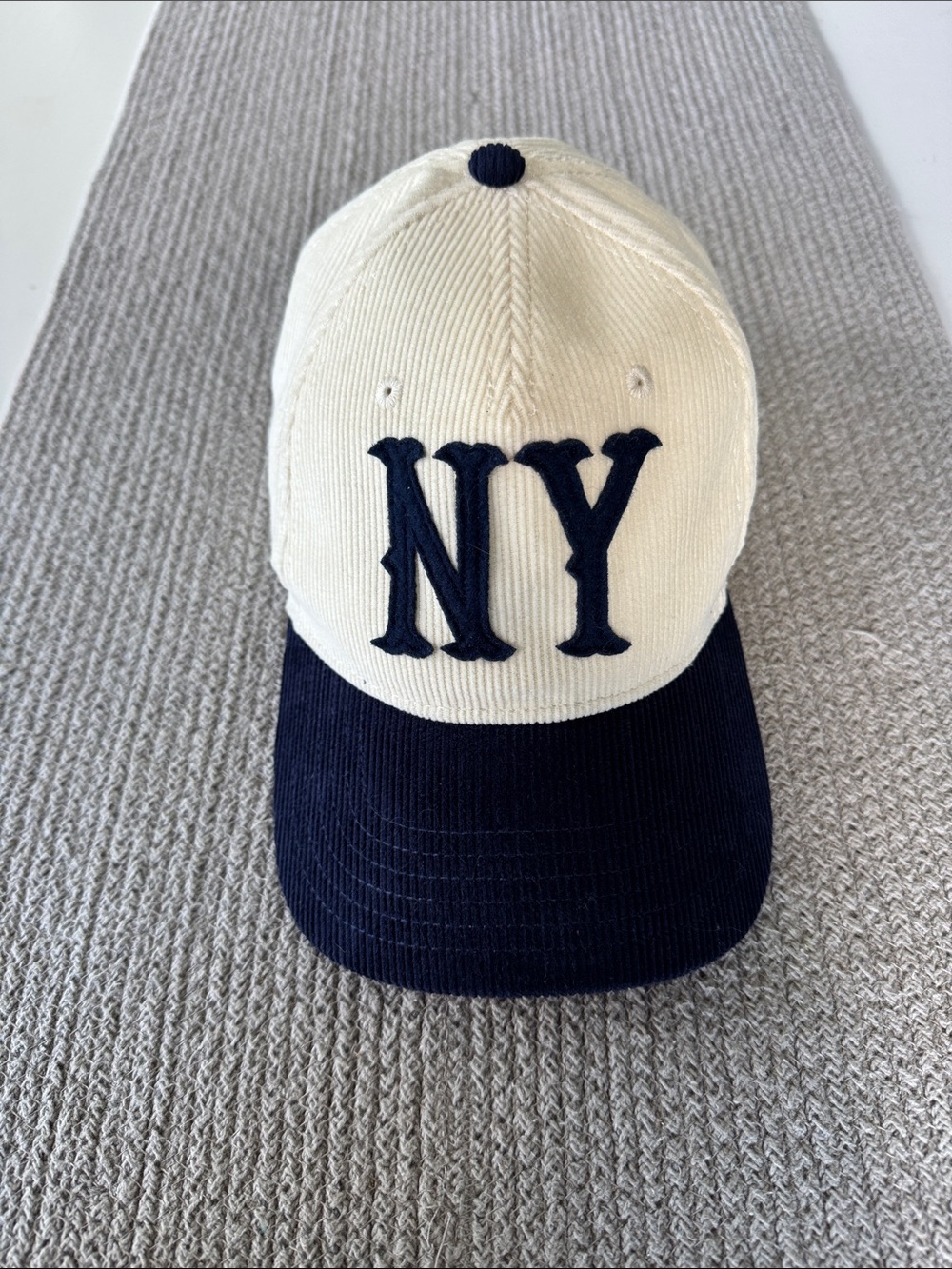 MAD Engine NY Yankees Ivory Navy Blue Corduroy Baseball Cap Hat